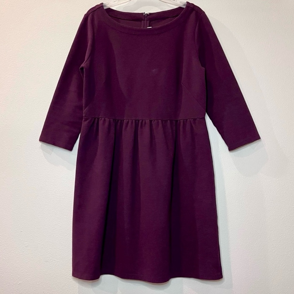Dress LOFT Fit & Flare Size: 12 LOFT Ribbed Plum 3/4 Sleeve GUC